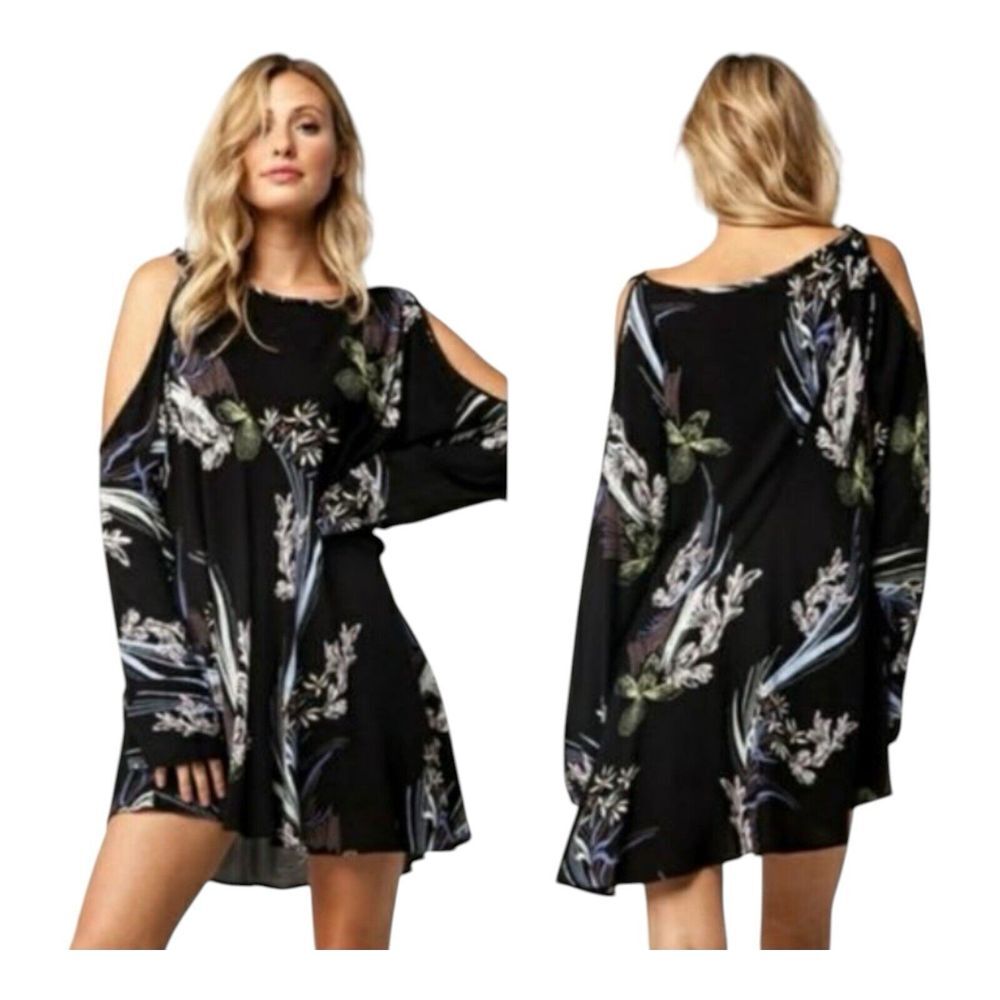 FREE‎ PEOPLE Clear Skies Women Multicolored Floral Cold Shoulder Tunic Dress XS